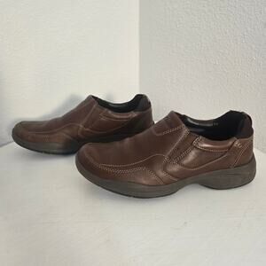 Clarks Men's Brown Leather Slip On Casual Loafers Shoes Size 9.5
